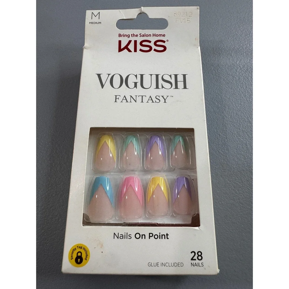 KISS Voguish Fantasy Nails Women Medium Pastel V-Tip Good 89212 Coffin 28ct
